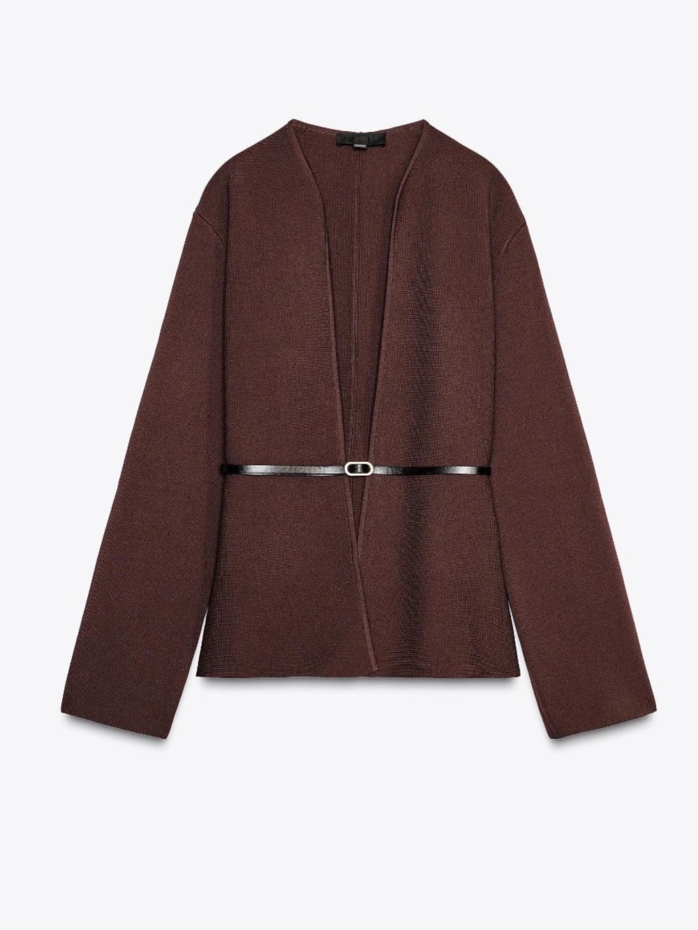 Zara Chocolate Brown Open-Front Belted Blazer